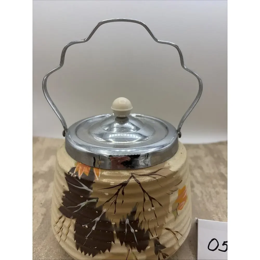 Vintage, Brentleigh Ware Bramley Pottery Biscuit Barrel Chrome Lid and Handle